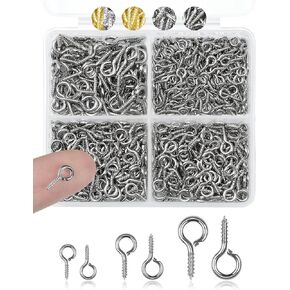 320pcs FIVEIZERO Stainless Steel Small Screw Eye Pins for Jewelry Making & DIY Crafts, Mini Eyelet Screws for Art Projects & Bead Charms, Tiny Eye Hooks & Screw Eyes for Crafts (Silver,3 Sizes)