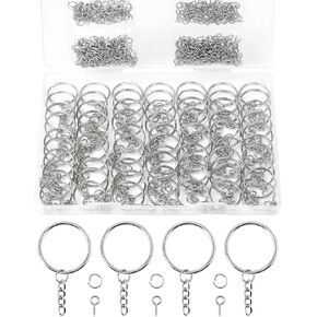 FIVEIZERO 100Pcs Key Ring with Chain, Keyrings Kit, Key Chain Rings Bulk with 100Pcs Small Screw Eye Pins, 100Pcs Open Jump Rings for Keychain Making Supplies, Crafts, and DIY Projects