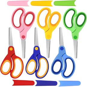 6 PCS Craft Kids مقص ، مقص شفرة الفولاذ المقاوم للصدأ السلامة مع غطاء للطفل ، قبضة الراحة لقطع طالب الأطفال ، والعودة إلى الإمدادات المدرسية 3-8 8-12