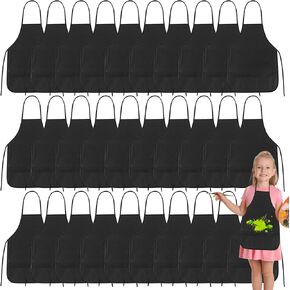 PLULON 15 Pcs Kids Apron Painting Aprons for Kids, Kids Aprons for Painting Black Aprons Art Apron Smocks Bulk for Art Painting Activity Craft Home Kitchen Classroom Party Supplies