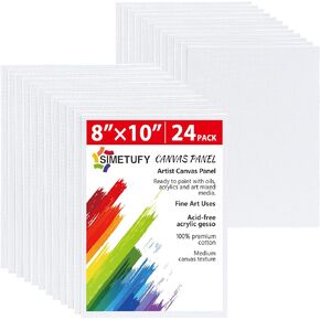 Simetufy 24 Pack 9 x 12 inch Canvas Boards for Painting- 8oz Gesso Primed Acid-Free 100% Cotton Canvas Panels for Acrylics Oil Watercolor Tempera Paints