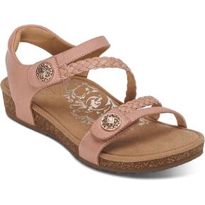 Aetrex Jillian Braided Quarter Strap Women's Sandals - Adjustable Arch Support Leather Sandals For Women - Lightweight Memory Foam Open Toe Women's Sandals