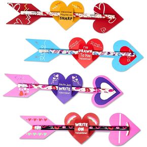 4E's Novelty 36 Pack Valentines Day Cards & Pencils for Kids Bulk - Valentines Gifts for Kids Classroom Exchange Boy Girl School Gifts From Teachers to Students (Cupid Design Cards)