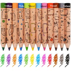 ThEast 12 Short Colored Pencils for Kids, Easter Basket Stuffers for Classroom, Cute Animal Toddlers Color Pencil with Sharpener, Preschool Party Favors, Pre-Sharpened(Pack of 1)