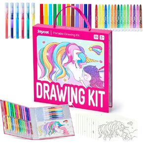Magical Unicorn Drawing kit for Kid,55 Pcs Stationery Kit with Washable Scented Marker&Twistable Crayon,Glitter Marker,Ideal Gift for Girl Aged 4-10,Fun and Creative Art & Craft Supply