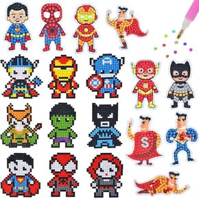 SHOWERRING 5D DIY Diamond Art Stickers Kits for Kids,Cartoon Gem Digital Art Painting Stickers Mosaic Craft Kit (Super Hero)