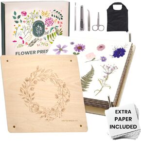 Extra Large Flower Press Kit | 11"x11" 10 Layers | Premium Wooden Flower Pressing Kit, Tools, & Storage Bag | DIY Pressed Flower Plant Preservation Kit | Great Gift | Crafting Kits for Adults & Kids