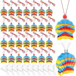 Yinkin 30 Pcs Shell Sand Art Bottle Necklaces Art Craft Kit for Kids Craft Party Supplies Party Favors DIY Activity Group Included 10 Pcs Small Clear Plastic Mini Funnels, Sand Not Included