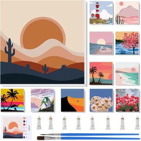 Nezyo 12 Sets Paint by Numbers with Frame for Adult Beginners Canvas, DIY Acrylic Paint by Number Canvas for Painting Party, Classroom Activity Birthday Gift, 8 x 8 Inch