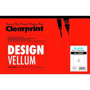 Clearprint 11" x 17" 1000H Design Vellum Pad, 16 lb., 100% Cotton, 50 Sheets, 1 Each, 50 Count (Pack of 1)