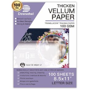 Translucent Vellum Paper, Dowsabel 68LBS 8.5 x 11 inches Printable Vellums for Card Overlays, Invitations Belly Bands, Envelope, Lantern,50 Sheets