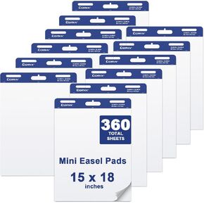 Comix Mini Size Sticky Easel Pad, 15 x 18 Inches Flip Chart Paper for Teachers, Anchor Chart Paper for Office, 30 Sheets/Pad, 12 Pads/Pack