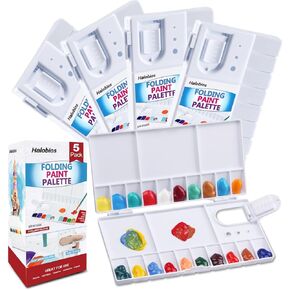 Watercolor Palette, Halobios Paint Palette with 20-Well and 5 Mixing Areas, Folding Paint Tray with Thumbhole and Paint Brush Holder, Plastic Painting Palette for Kids Beginners Artists(1 Pack)