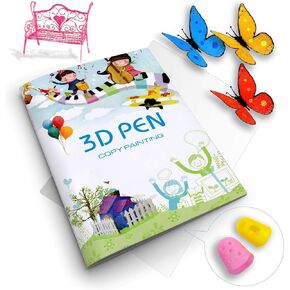 SONGTIY 3D Printing Drawing Book, Reusable Colorful 40 Patterns Thick Paper Template with a Clear Plate, Painting Graffiti Template for 3D Pen Kids DIY Gift