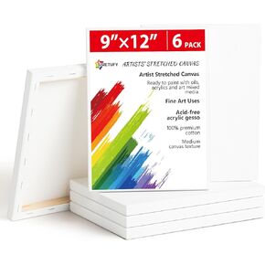 Simetufy 6 Pack Stretched Canvas for Painting 9x12 Inch, 100% Cotton Blank Painting Canvas for Acrylic or Oil Paint, Pre-Primed 8oz, 5/8 Inch Profile