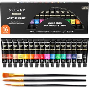 Shuttle Art Acrylic Paint Set, 30 x12ml Tubes Artist Quality Non Toxic Rich Pigments Colors Great for Kids Adults Professional Painting on Rocks Canvas Wood Clay Fabric Ceramic Crafts