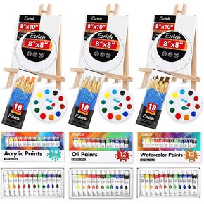 ESRICH 78PCS Acrylic Paint Canvas Set, Watercolor Paint Set, Acrylic Paint Set,Oil Paint Set with Wood Easel,Brushes, Canvases,Panel, Art Painting Supplies Kit for Kids,Students, Artists and Beginner