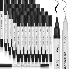 20 Pcs Black Drawing Pens Bulk Dual Brush Fineliners Pens Felt Tip Markers for Art Drawing Sketching