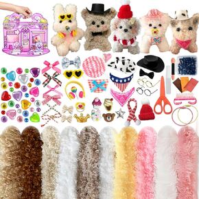 124 Pcs Pipe Cleaner Craft Supplies Kit, Soft &Thick Jumbo Fur Chenille Stems with Decorative Accessories. Creative DIY Making Animals Like Dog Puppies. Great for Gift, Craft Class, Party, Birthday
