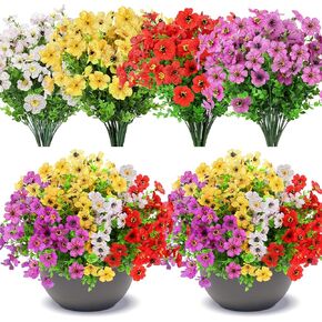 24 Bundles Artificial Flowers for Outdoors Decorations, Fake Flowers Faux Plants Fake Silk Colorful Flowers Realistic UV Resistant for Garden Patio Porch Window Box Home Indoor Outdoor Decor