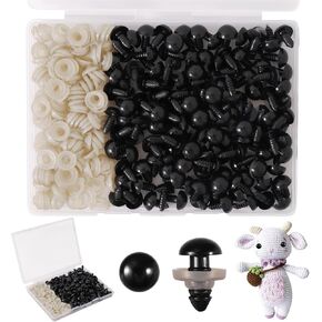 Vanblue Safety Eyes 260PCS 10mm Plastic Black Craft Eyes Teddy Bear Eyes with Washers for Amigurumi Stuffed Animals Crochet Toys Crafts Making Halloween Decorations in Kuwait