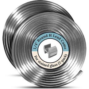 Glassco Lead Came - 1/4'' Round H Lead Came for Stained Glass - 6 Ft 2 Pk H Channel Lead Hobby Came for Stained Glass Supplies