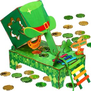 Realspring St. Patrick's Day Leprechaun Trap Kit St. Patrick's Day Decorations Wooden DIY Toys Leprechaun Trap Party Supplies for Friends Gifts Classroom Activity Party Supplies