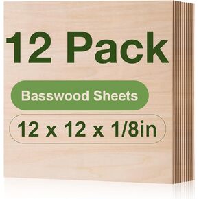 Rowood 7 Pack Rainbow Colored Plywood Sheets,12x16x1/8inch,3mm Multi Thin Unfinished Wood for Laser Cutting Engraving,DIY Adult Craft Kits for Ornaments, Models Drawing,Wood Burning