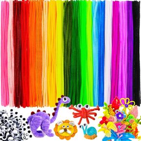 Gushu 200 pcs Multi-Color Pipe Cleaners and 100 pcs self-Adhesive Wiggle Eyes Sets for Crafts, Craft Supplies,Pipe Cleaners Bulk, Chenille Stems, Pipe Cleaner for Crafts