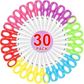30Pack 5" Small School Student Blunt Kids Craft Scissors, Sharp Stainless Steel Blades Safety Toddler Kid Child Comfort Grip Scissors Bulk for Children Cutting Paper