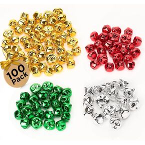 Sooez Jingle Bells for Crafts, 100PCS 1inch Large Craft Bells with Crisp Sound, Colorful Christmas Bells Bulk for Crafting Christmas Decorations Halloween, 4 Bright Colors Jingle Bell Festival Party