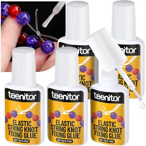 Teenitor 60g Jewelry Glue for Elastic String, 5 Pack Bracelet Glue for Elastic String, Jewelry Making Supplies Professional Elastic String Kont Fixing Drip for Clear String