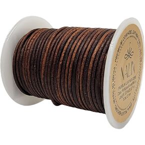 Real/Genuine Round Leather Cord for Jewelry Making, Necklaces, Bracelets, Braiding, Leather Crafts - Matte Finish (Antique/Distressed Brown, 2 mm)