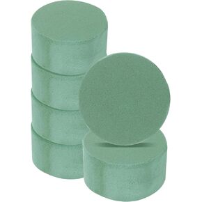 MECCANIXITY Floral Foam Block Round 3 x 1.5 Inch Dry or Wet Flower Foam Bricks for Flower Arrangements Wedding Birthday Party Decorations Green, Pack of 6