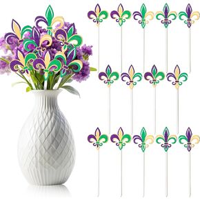 TICIAGA Carnival Iris Wooden Picks - 14PCS Circus Iris Double-Sided Wooden Decorative Picks for Home Vase Filler Mardi Gras Colorful Iris Wooden Picks Decor for Carnival Party Decorations Supplies