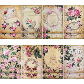 16 Sheets French Decoupage Paper Garden Floral Vintage Paper Flower Design Decorative Decoupage Supplies Rose Imprint Decoupage Decor for Crafts Wood Scrapbooking, 8.27 x 11.22 Inch (Exquisite)
