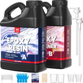 Jarezina 64OZ Epoxy Resin Kit,Crystal Clear Epoxy Resin -Strong and No Bubble，Not Yellowing Art Resin，Self Leveling Easy Mix 1:1,Suitable for Art Casting,DIY,Jewelry Projects, Wood & Resin Molds