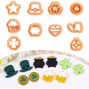 Puocaon St Patrick's Clay Cutters - 10 Pcs Mini Clay Cutters for Polymer Clay Earrings, Clover Clay Cutters for Polymer Clay, Beer Clay Jewelry Cutters, Leprechaun Coin Jar Clay Cutters for Earrings