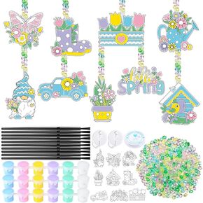 Pasimy 36 مجموعات من Sring Suncatchers مجموعات الطلاء زهرة نافذة DIY زخارف الحلي معلقة تصنع الفراشة جنوم أنشطة الطيور للفنون الحفلات هدايا للفصول الدراسية