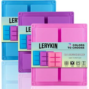 3 Pack Silicone Soap Molds, 6 Cavities Rectangle Silicone Soap Molds, Great for Homemade Craft Soap Mold, Chocolate Mold, Cake Mold ＆ Ice Cube Tray - Just Pop Out（Pink & Blue & Purple）