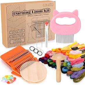 Caydo Speedweve Darning Mini Loom Kits Machine with 50 Color Threads, Sock Darning Mushroom Egg, Complete Darning Kit for Beginners Quickly Mending Jeans Socks, DIY Artful Patterns, Repair Clothes
