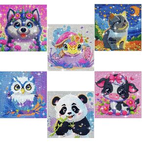6 Pack Diamond Art Kits for Kids, Cartoon Animals DIY Diamond Painting Kits for Adults Beginner, Kids' Mosaic Kits 5D Full Round Drill Gem Art for Home Wall Decor Kids 6X6 inch
