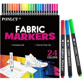Fabric Marker Permanent for Clothes Canvas Bags Shoes Tote T-shirts, 24 Colors, 2mm Fine Points, DIY Graffiti Paint Pen for Kid Birthday Gifts