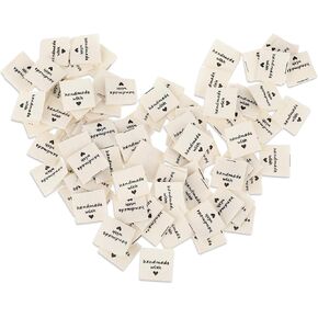 Jeffdad 100 Pcs Sewing Labels for Handmade Items, Handmade with Love Labels Embossed Tags Sew on Clothing, Fabric Labels for DIY Crafts Knitting Crocheting Sewing (Off White)