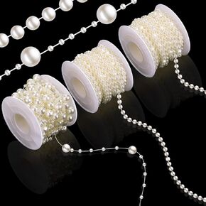 Bonuci 3 Rolls 66 Feet Pearls String Garland Decoration Artificial Beads Chain for Faux Pearl Garland Roll Strand for Crafting String of Flowers Wedding(Ivory,4mm)