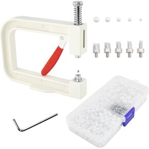 SHRJ Pearl Setting Tools Hand Press Machine with White Pearl Beads, Rivet Studs and Tools, for Decorating Clothes, Dresses, Bag, Hair Band or DIY Crafts
