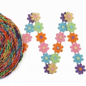 IDONGCAI Daisy Flower Lace Trim Embroidered DIY Handmade Patchwork Ribbon Sewing Supplies Crafts 2.5CM Wide 7Yards Colorful