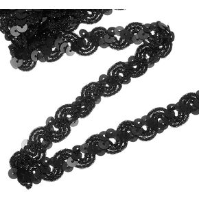 uxcell 11 Yard Sequins Trim Ribbon 0.6 Inch Sequin Gimp Braid Trim Spangle Flat Sequins Paillette Fabric Flat Trims Strips for Crafts Sewing Clothes Home Party Decoration, Black