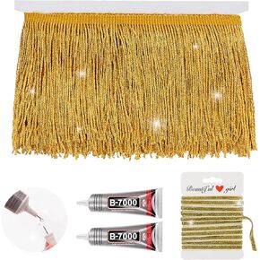 Silver Glittery Fringes, 5 Yards X 4 Inch Fringe Trim with B7000 Glue, Tassels Trim for Crafts Sewing Fringe Trim by The Yard for Clothing Curtain