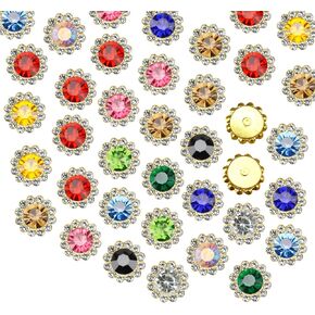 100 Pcs 12MM Sew on Rhinestones Crystals Glass Metal Base Sewing Flower Claw Rhinestones for Clothes Shoes Earring Belt Crafts Sewing Accessories (08 Mixed)